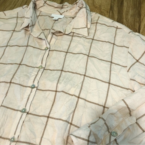 J. Jill Tan Brown Check Button Up Collared Long Sleeve Shirt Womens Size XL - Picture 3 of 8